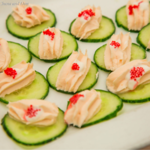 Cucumber slices with toppings
