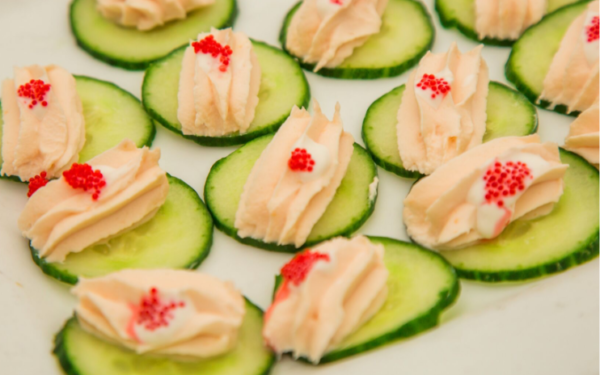 Cucumber slices with toppings