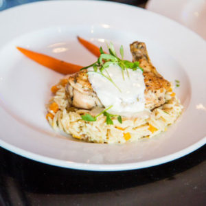 chicken on rice with grilled carrots